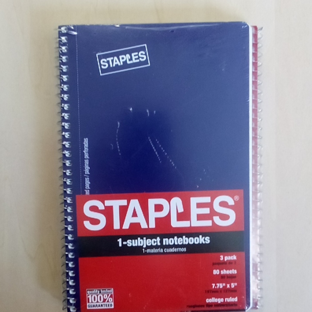 3/$15 NEW Staples 7.75"x5" Spiral Notebook 3 Pack
